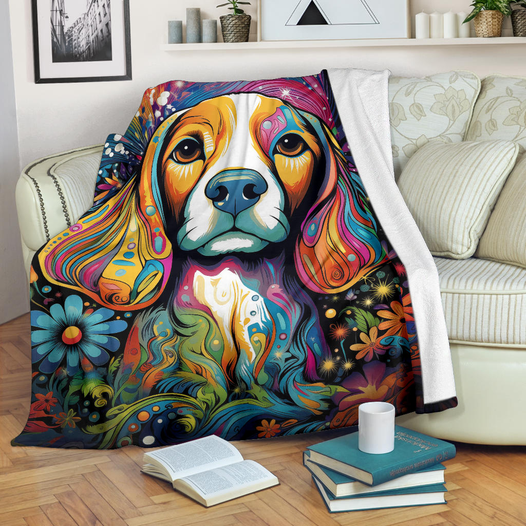 Trippy Psychedelics Beagle Dog, Beagle Dog Fleece Blanket, Beagle Dog Throw Blanket, Beagle Gifts