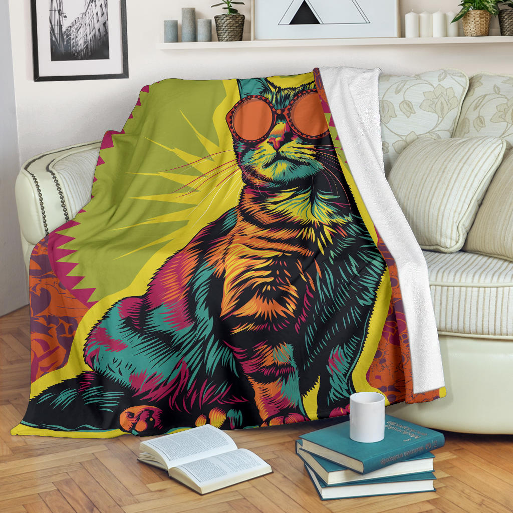 Manx cat Blanket, Trippy Psychedelics Manx cat Fleece Blanket, Manx cat Throw Blanket, Manx cat Gifts