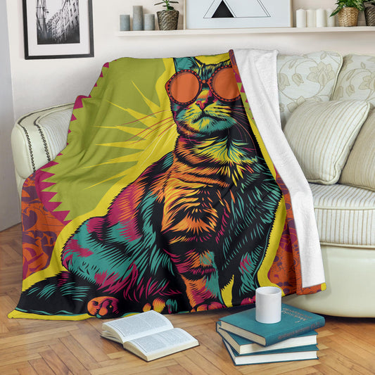 Manx cat Blanket, Trippy Psychedelics Manx cat Fleece Blanket, Manx cat Throw Blanket, Manx cat Gifts