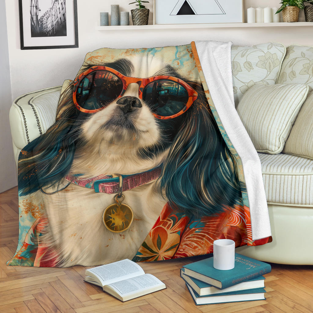 Japanese Chin Blanket, Trippy Psychedelics Japanese Chin Fleece Blanket, Japanese Chin Throw Blanket, Japanese Chin Gifts