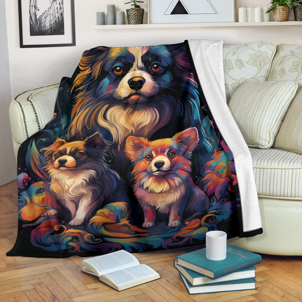 Tibetan Spaniel Blanket, Trippy Psychedelics Tibetan Spaniel Fleece Blanket, Tibetan Spaniel Throw Blanket, Tibetan Spaniel Gifts