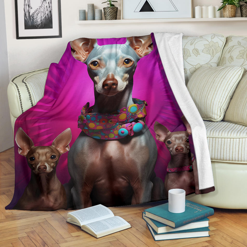 American Hairless Terrier Blanket, Trippy Psychedelics American Hairless Terrier Fleece Blanket, American Hairless Terrier Throw Blanket, American Hairless Terrier Gifts