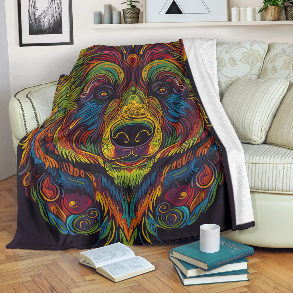 Bear Blanket, Trippy Psychedelics Bear Fleece Blanket, Bear Throw Blanket, Bear Gifts