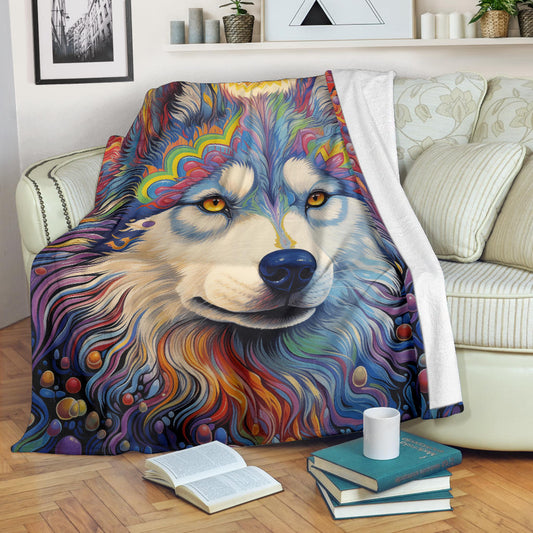 Trippy Psychedelics Siberian Husky Blanket, Siberian Husky Fleece Blanket, Siberian Husky Throw Blanket, Siberian Husky Gifts