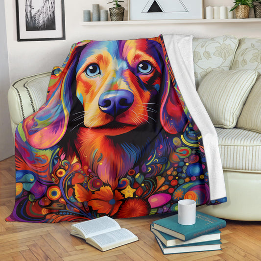 Trippy Psychedelics Dachshund Blanket, Dachshund Throw Blanket, Dachshund Fleece Blanket, Dachshund Gifts