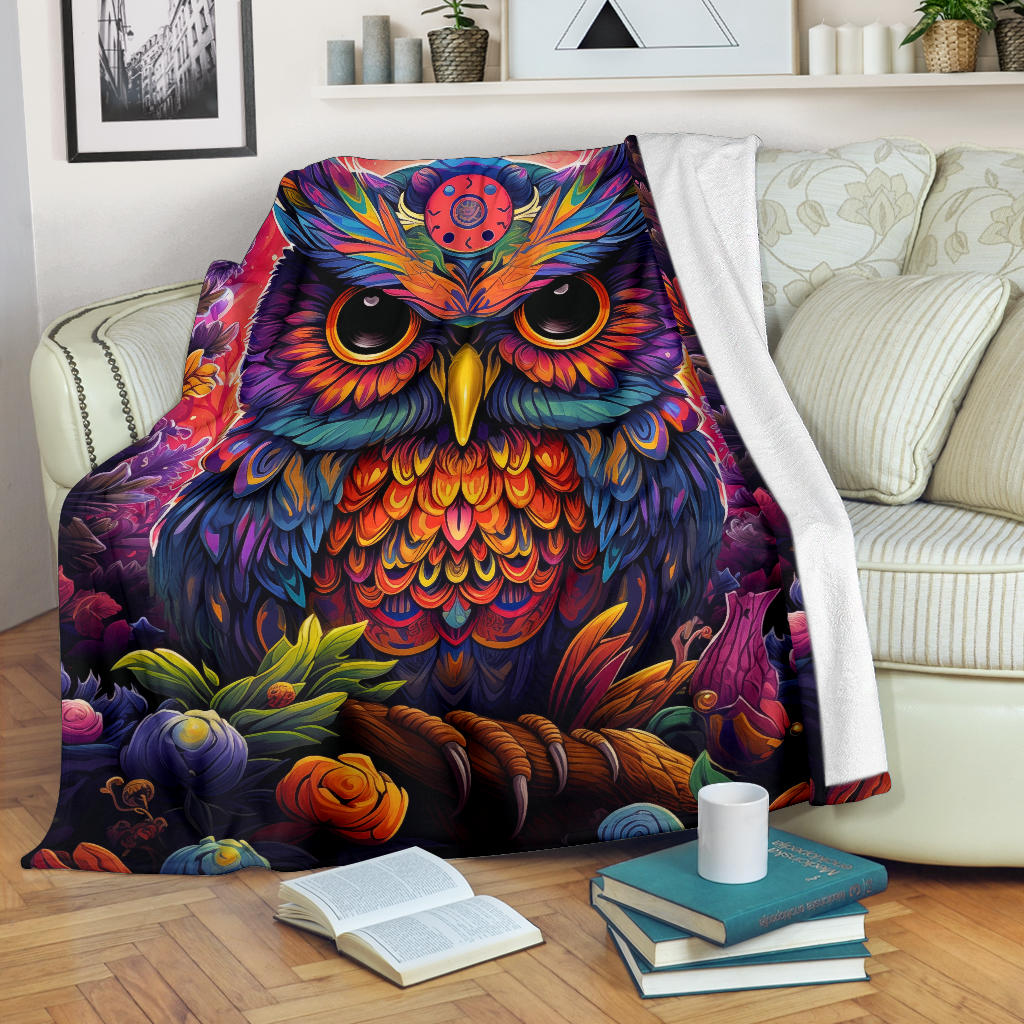 Trippy Psychedelics Owl Blanket, Owl Throw Blanket, Owl Fleece Blanket, Owl Gifts