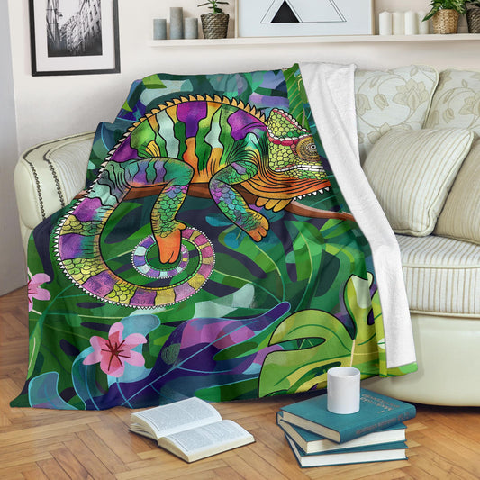 Chameleon Blanket, Trippy Psychedelics Chameleon Fleece Blanket, Chameleon Throw Blanket, Chameleon Gifts