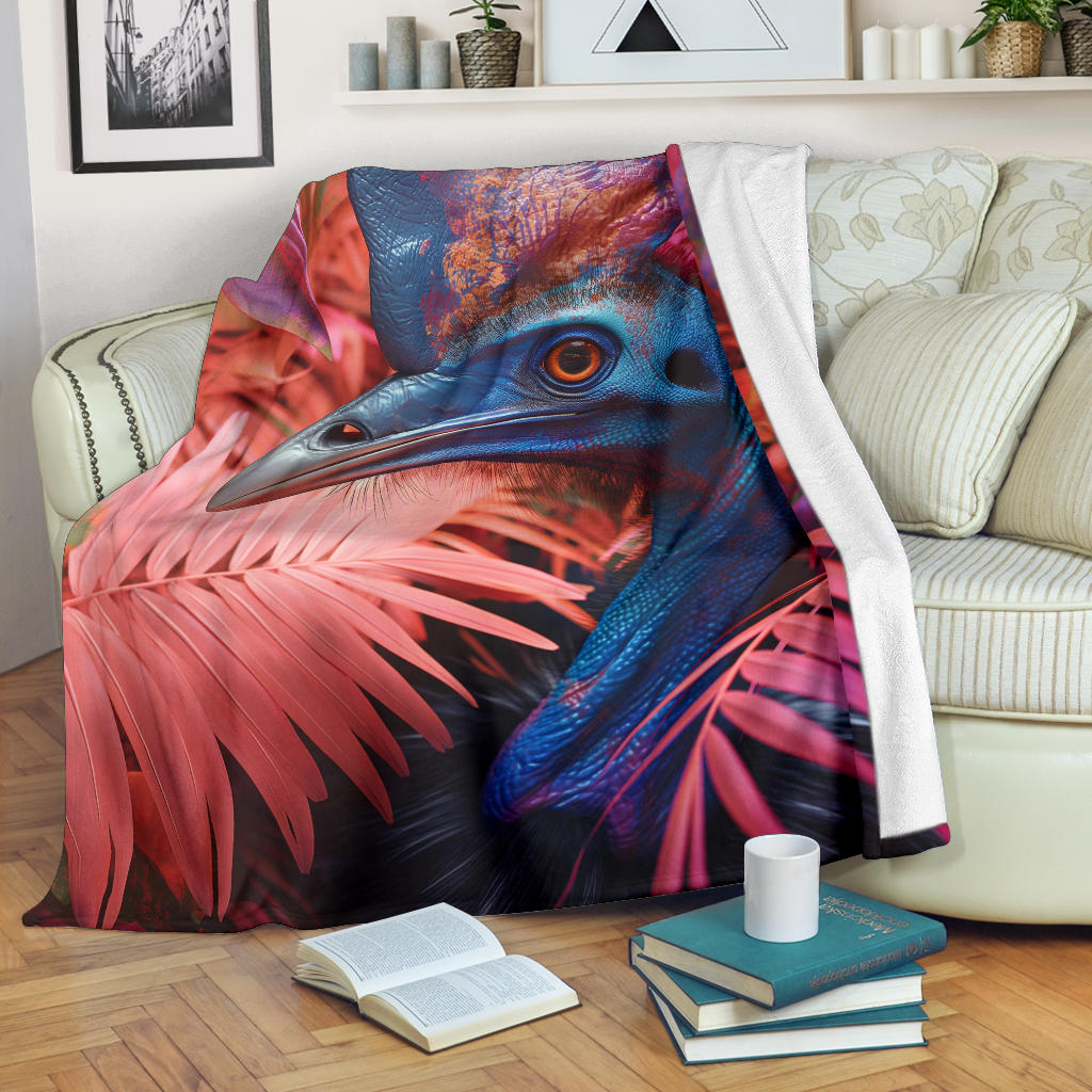 Cassowary Blanket, Trippy Psychedelics Cassowary Fleece Blanket, Cassowary Throw Blanket, Cassowary Gifts