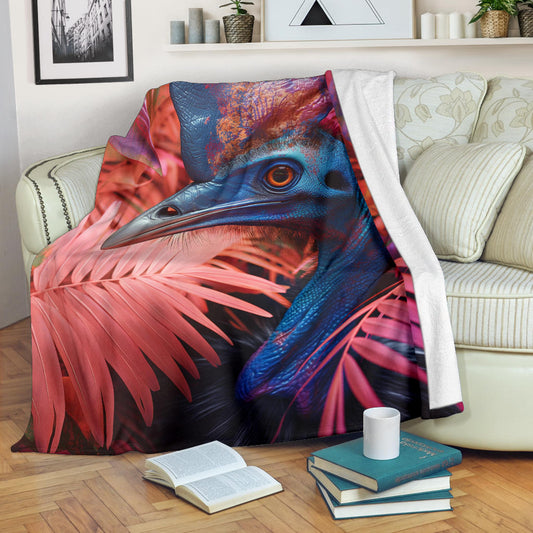 Cassowary Blanket, Trippy Psychedelics Cassowary Fleece Blanket, Cassowary Throw Blanket, Cassowary Gifts