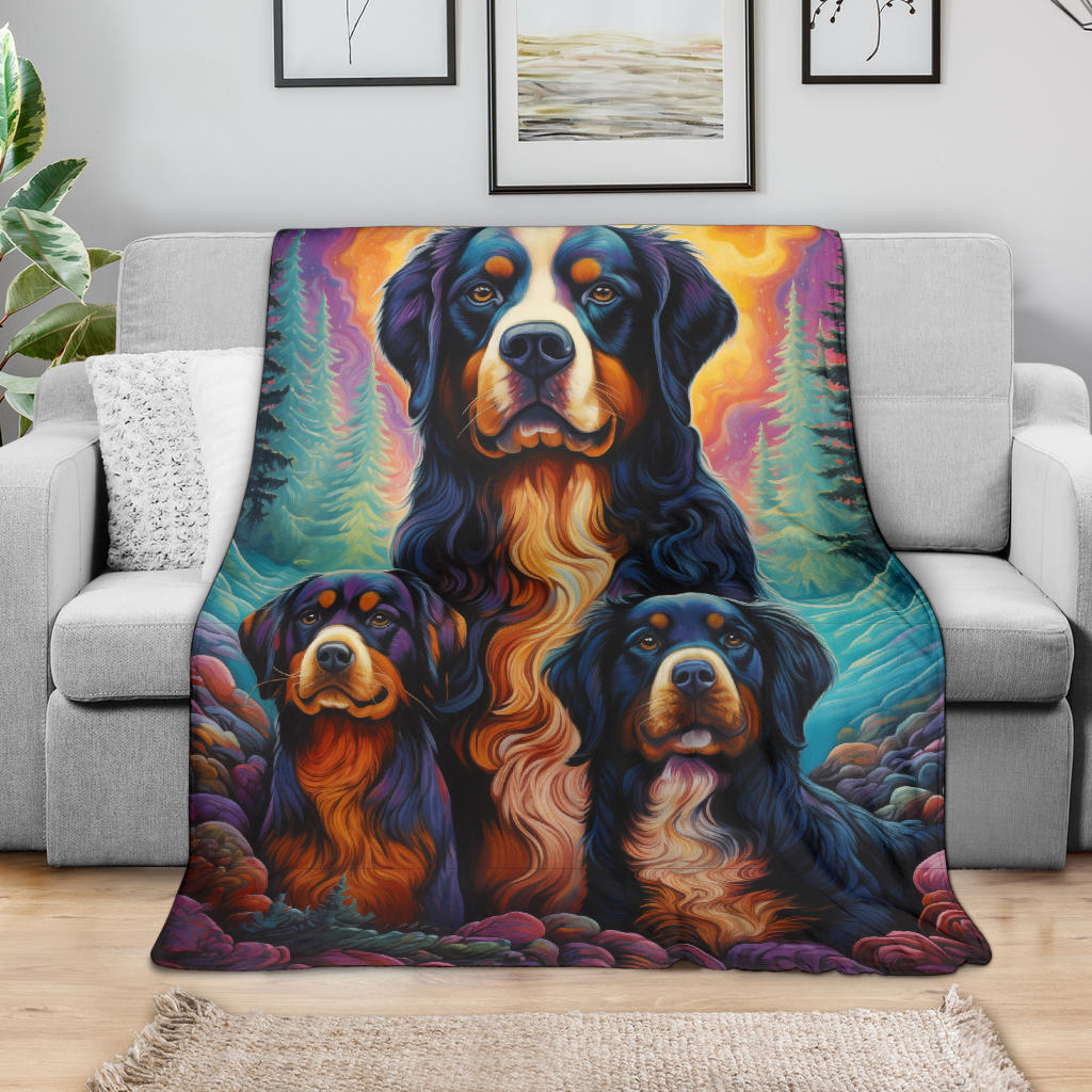 Bernese Mountain Blanket, Trippy Psychedelics Bernese Mountain Fleece Blanket, Bernese Mountain Throw Blanket, Bernese Mountain Gifts