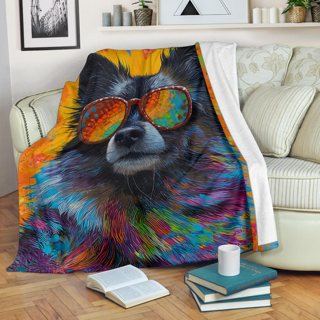 Keeshond Dog Blanket, Trippy Psychedelics Keeshond Dog Fleece Blanket, Keeshond Dog Throw Blanket, Keeshond Dog Gifts