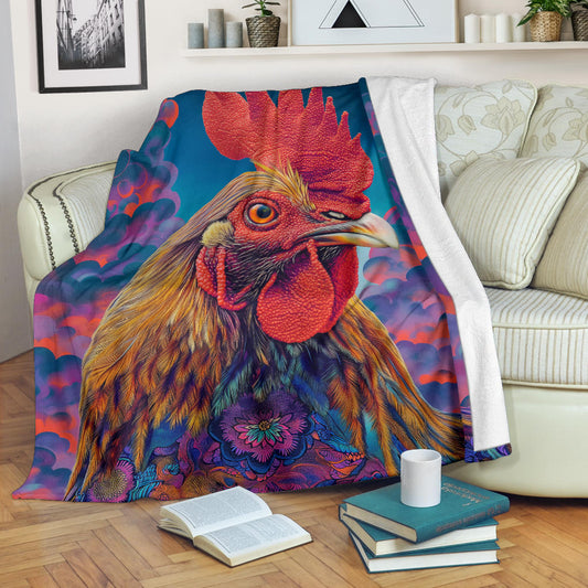 Chicken Blanket, Trippy Psychedelics Chicken Fleece Blanket, Chicken Throw Blanket, Chicken Gifts