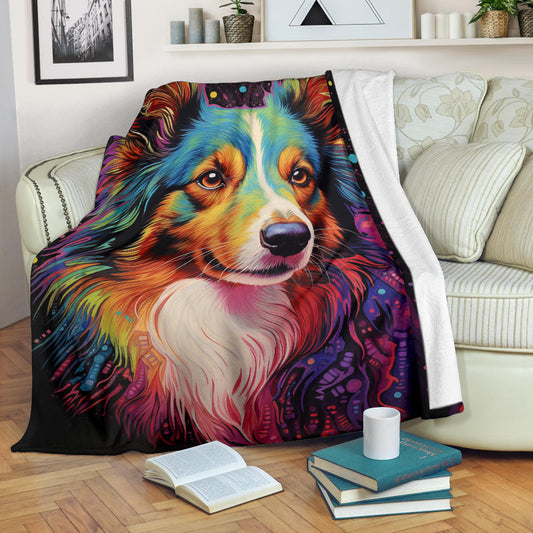 Shetland Sheepdog Blanket, Shetland Sheepdog Fleece Blanket, Shetland Sheepdog Trippy Psychedelics Throw Blanket, Shetland Sheepdog Gifts