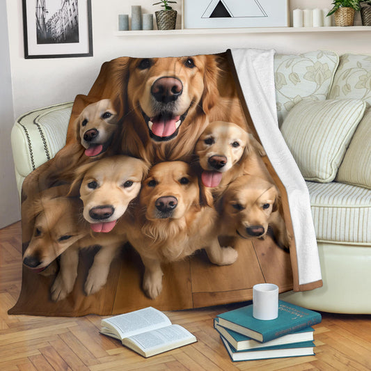 Golden Retriever Family Blanket, Golden Retriever Gifts, Golden Retriever Fleece Blanket