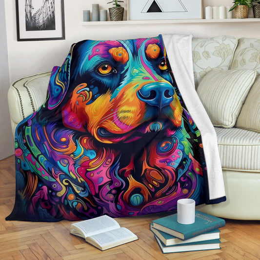 Trippy Psychedelics Rottweiler Blanket, Rottweiler Throw Blanket, Rottweiler Fleece Blanket, Rottweiler Gifts