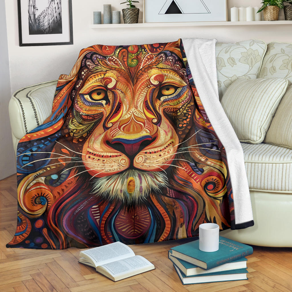 Lion Blanket, Trippy Psychedelics Lion Fleece Blanket, Lion Throw Blanket, Lion Gifts