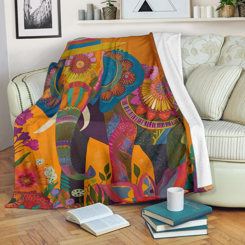 Elephant Blanket, Trippy Psychedelics Elephant Fleece Blanket, Elephant Throw Blanket, Elephant Gifts