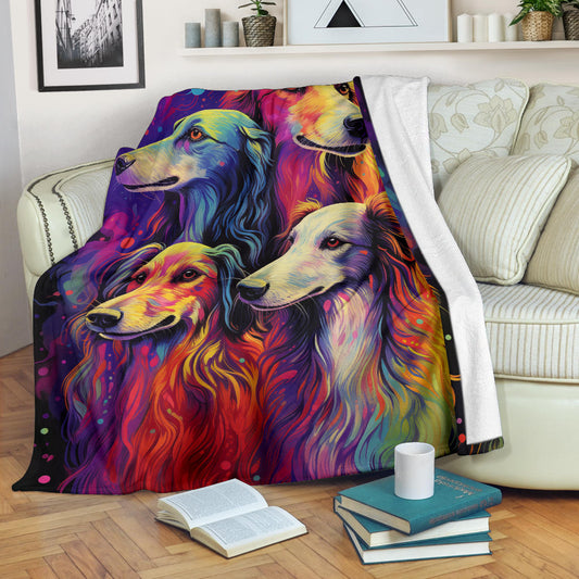 Borzoi Blanket, Trippy Psychedelics Borzoi Fleece Blanket, Borzoi Throw Blanket, Borzoi Gifts