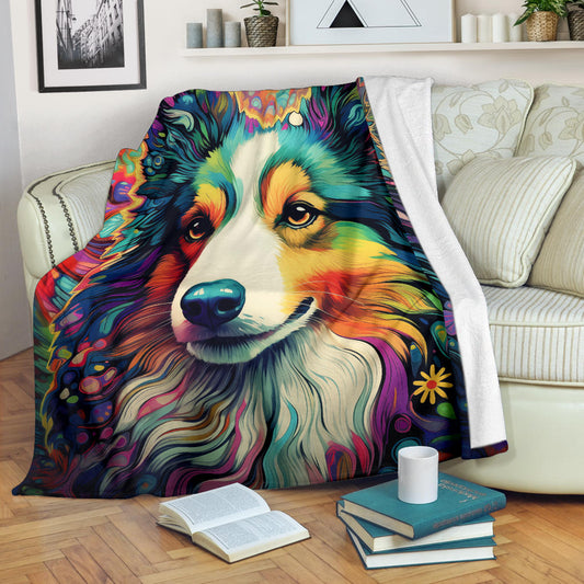 Shetland Sheepdog Blanket, Shetland Sheepdog Fleece Blanket, Shetland Sheepdog Trippy Psychedelics Throw Blanket, Shetland Sheepdog Gifts