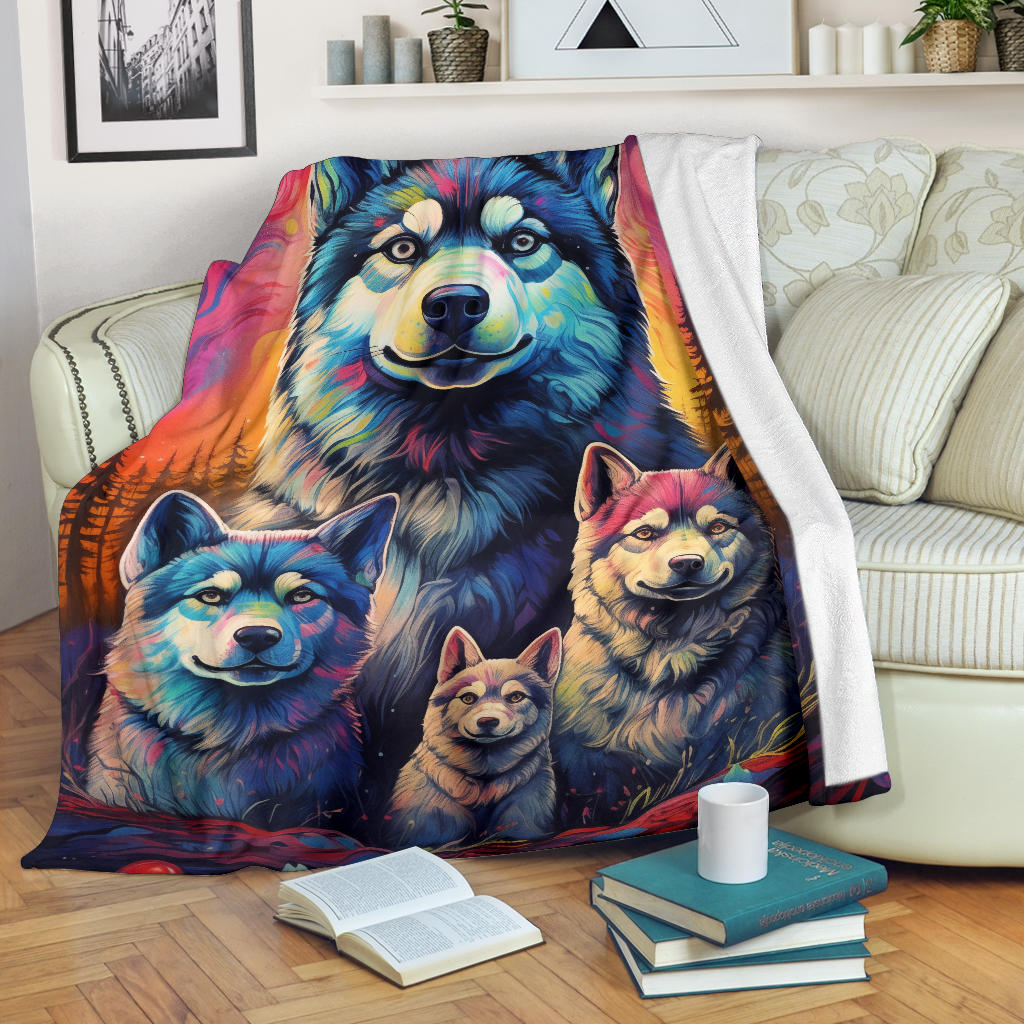 Norwegian Elkhound Blanket, Trippy Psychedelics Norwegian Elkhound Fleece Blanket, Norwegian Elkhound Throw Blanket, Norwegian Elkhound Gifts