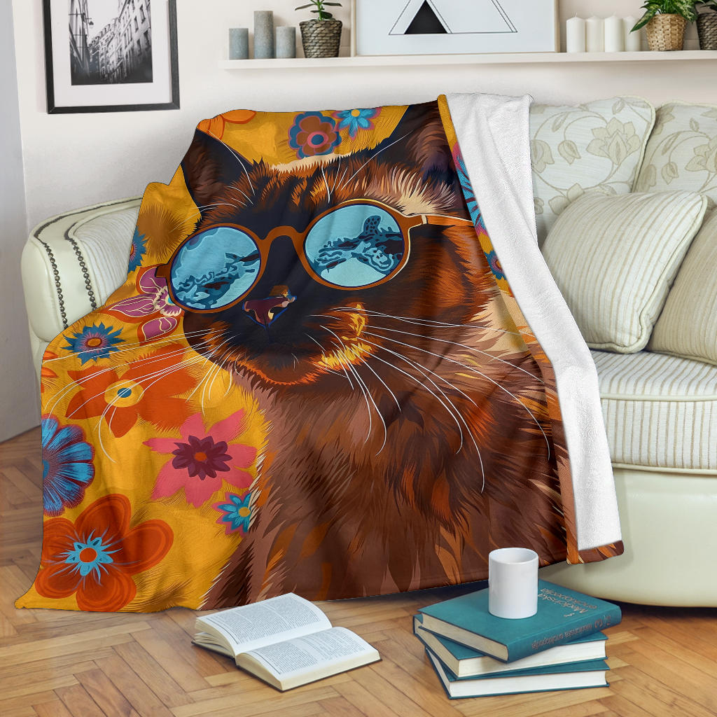 Burmese cat Blanket, Trippy Psychedelics Burmese cat Fleece Blanket, Burmese cat Throw Blanket, Burmese cat Gifts