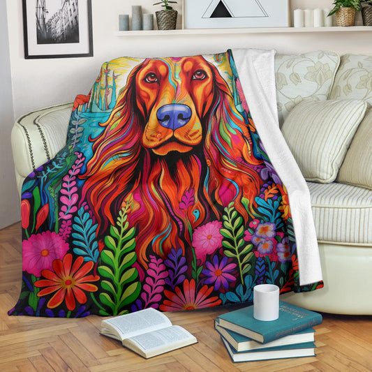 Irish Setter Blanket, Trippy Psychedelics Irish Setter Fleece Blanket, Irish Setter Throw Blanket, Irish Setter Gifts