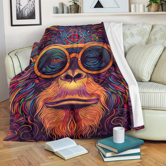 Orangutan animal Blanket, Trippy Psychedelics Orangutan animal Fleece Blanket, Orangutan animal Throw Blanket, Orangutan animal Gifts