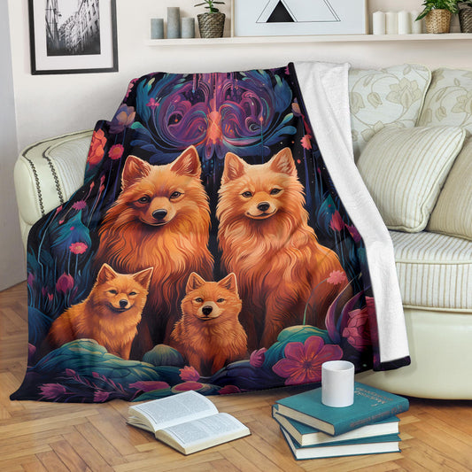 Finnish Spitz Blanket, Trippy Psychedelics Finnish Spitz Fleece Blanket, Finnish Spitz Throw Blanket, Finnish Spitz Gifts