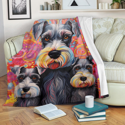 Miniature Schnauzer Blanket, Trippy Psychedelics Miniature Schnauzer Fleece Blanket, Miniature Schnauzer Throw Blanket, Miniature Schnauzer Gifts