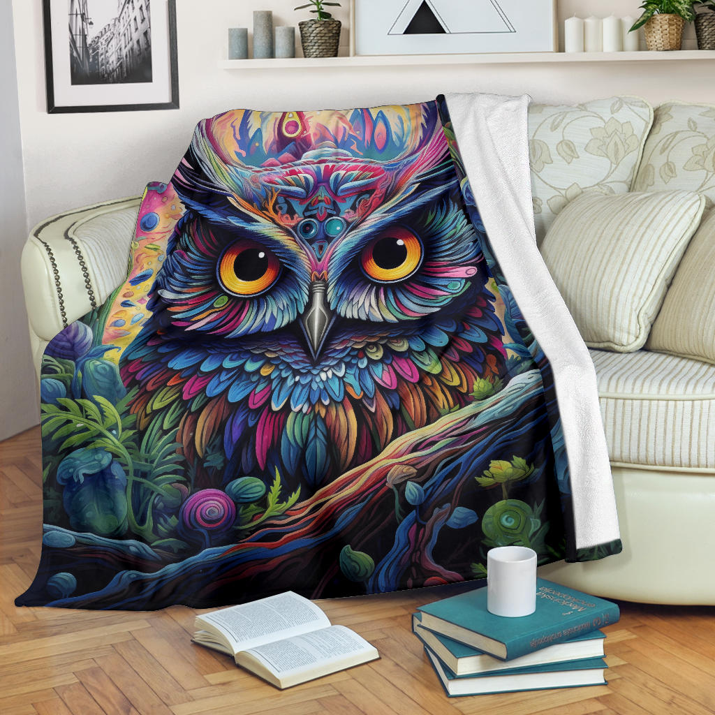 Trippy Psychedelics Owl Blanket, Owl Throw Blanket, Owl Fleece Blanket, Owl Gifts