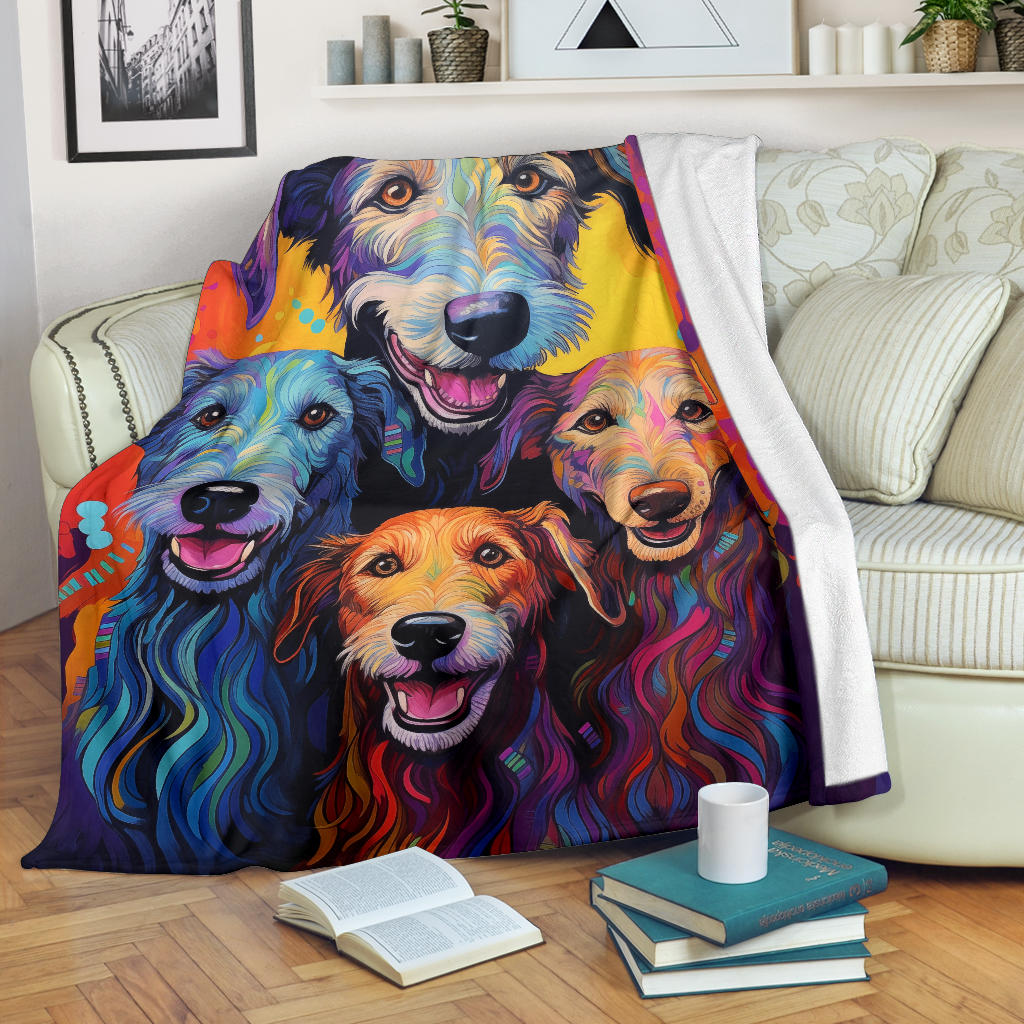 Irish Wolfhound Blanket, Trippy Psychedelics Irish Wolfhound Fleece Blanket, Irish Wolfhound Throw Blanket, Irish Wolfhound Gifts