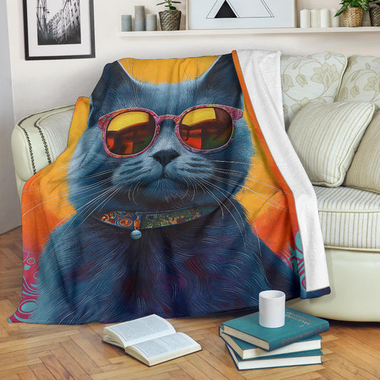 Chartreux cat Blanket, Trippy Psychedelics Chartreux cat Fleece Blanket, Chartreux cat Throw Blanket, Chartreux cat Gifts