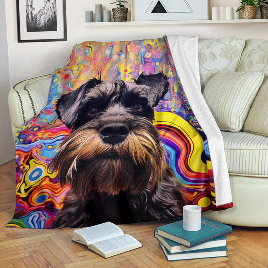 Miniature Schnauzer Blanket, Miniature Schnauzer Dog Trippy Psychedelics Blanket, Miniature Schnauzer Gifts, Miniature Schnauzer Throw Blanket