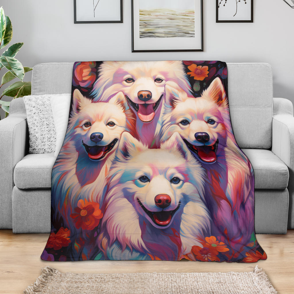 American Eskimo Blanket, Trippy Psychedelics American Eskimo Fleece Blanket, American Eskimo Throw Blanket, American Eskimo Gifts