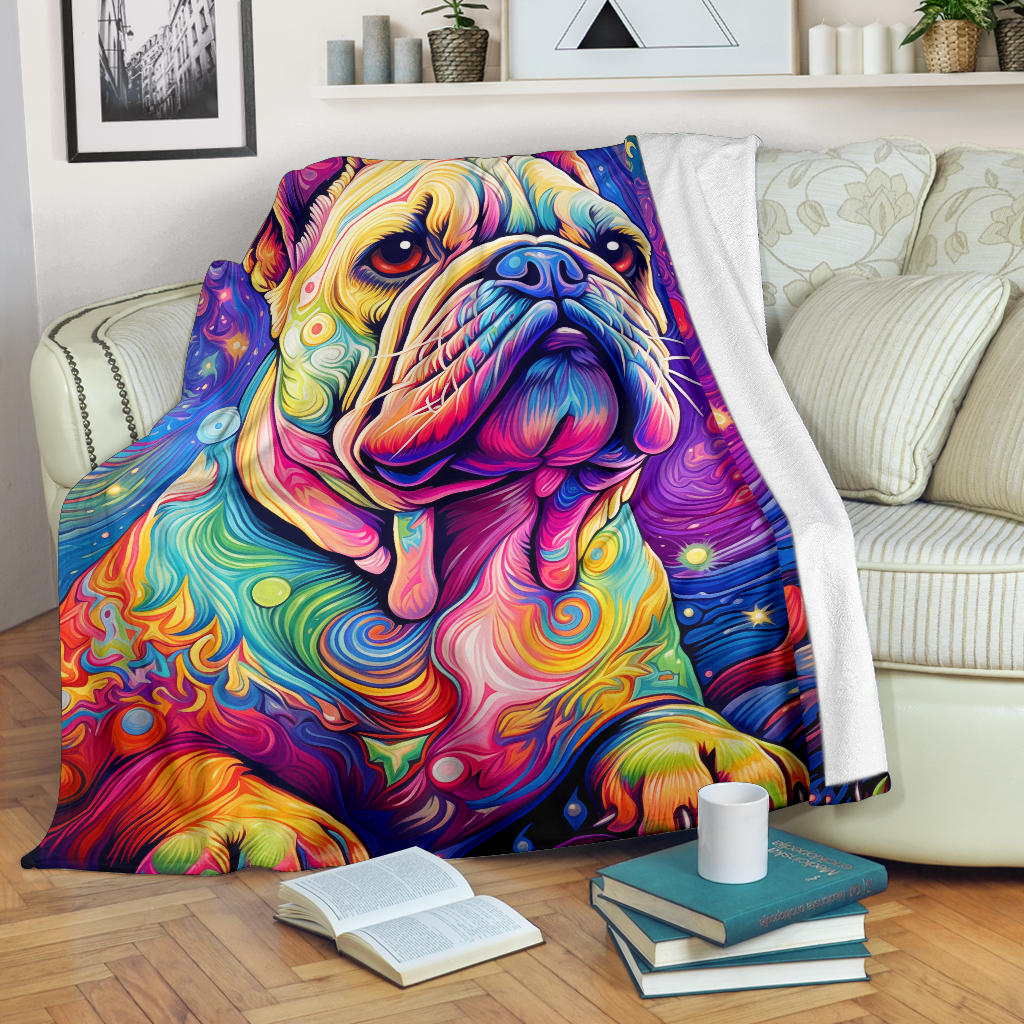 Trippy Psychedelics Bulldog Blanket, Bulldog Throw Blanket, Bulldog Fleece Blanket, Bulldog Gifts