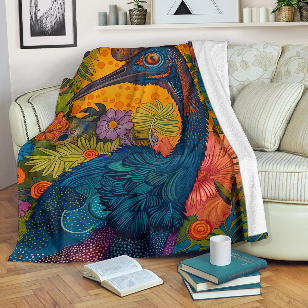 Cassowary Blanket, Trippy Psychedelics Cassowary Fleece Blanket, Cassowary Throw Blanket, Cassowary Gifts