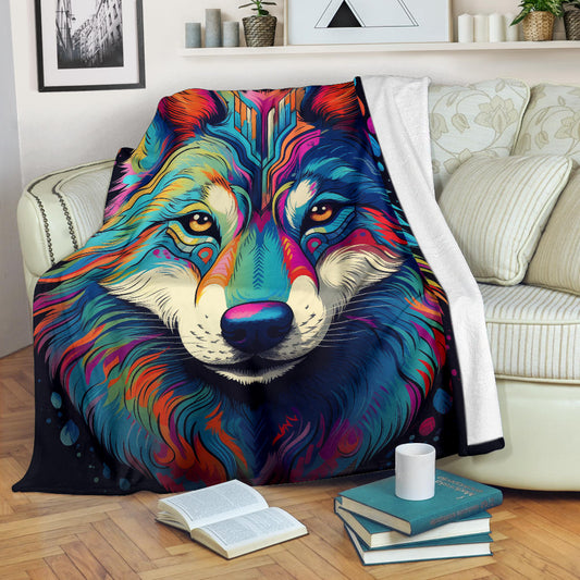 Trippy Psychedelics Siberian Husky Blanket, Siberian Husky Fleece Blanket, Siberian Husky Throw Blanket, Siberian Husky Gifts