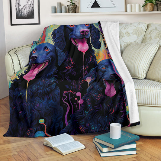 Curly Coated Retriever Blanket, Trippy Psychedelics Curly Coated Retriever Fleece Blanket, Curly Coated Retriever Throw Blanket, Curly Coated Retriever Gifts