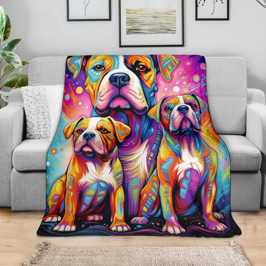 American Bulldog Blanket, Trippy Psychedelics American Bulldog Fleece Blanket, American Bulldog Throw Blanket, American Bulldog Gifts