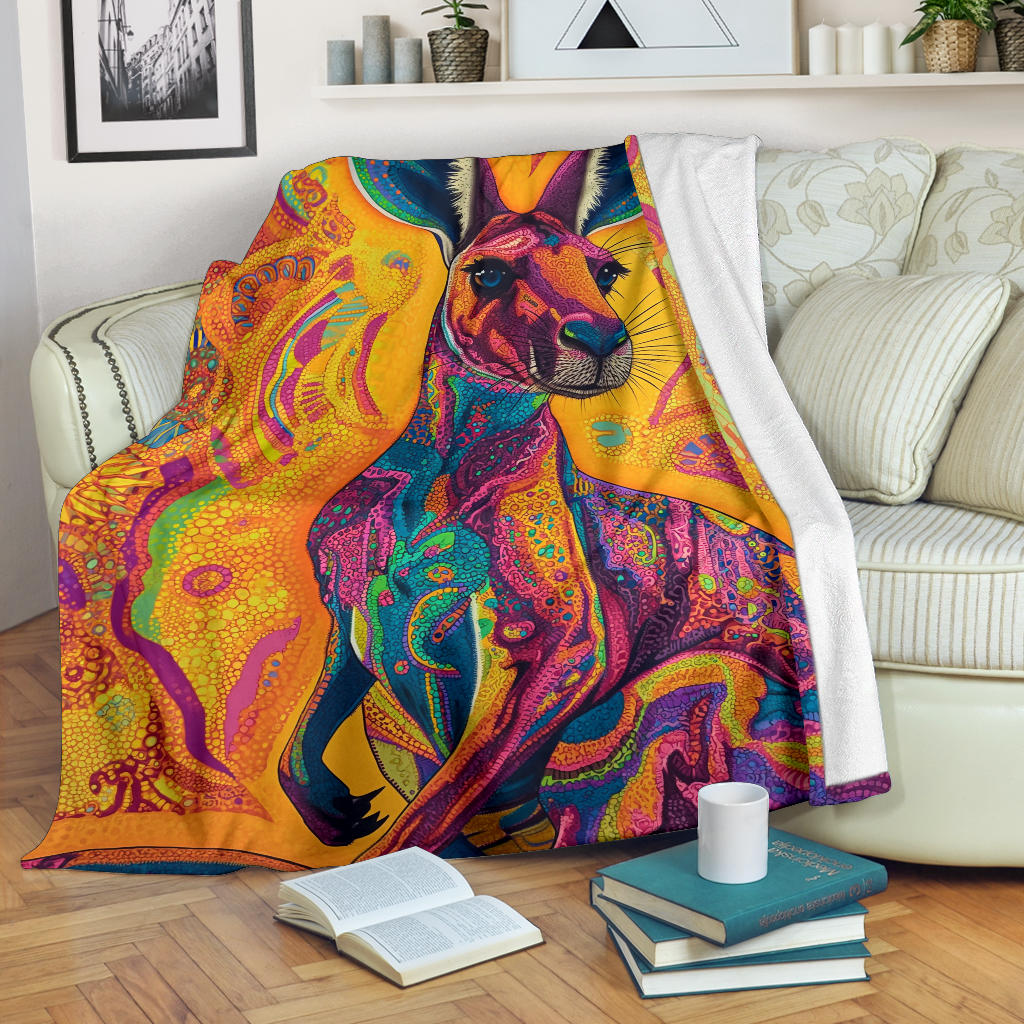 Kangaroo Blanket, Trippy Psychedelics Kangaroo Fleece Blanket, Kangaroo Throw Blanket, Kangaroo Gifts