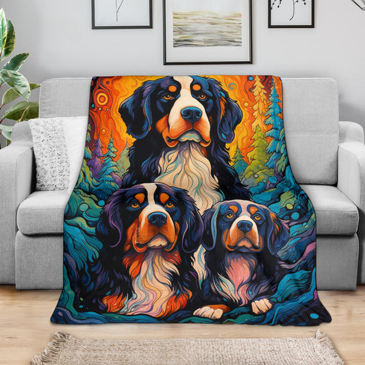 Bernese Mountain Blanket, Trippy Psychedelics Bernese Mountain Fleece Blanket, Bernese Mountain Throw Blanket, Bernese Mountain Gifts