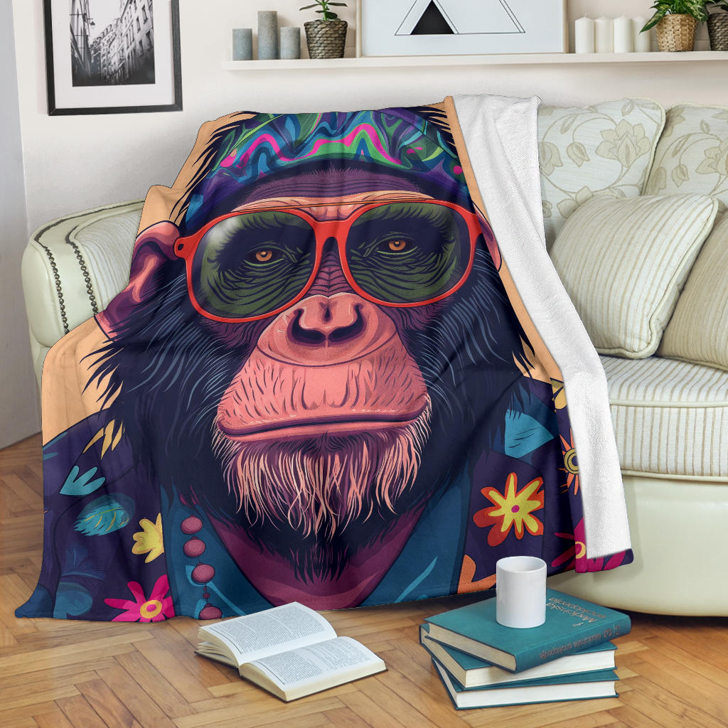 Chimpanzee Blanket, Trippy Psychedelics Chimpanzee Fleece Blanket, Chimpanzee Throw Blanket, Chimpanzee Gifts