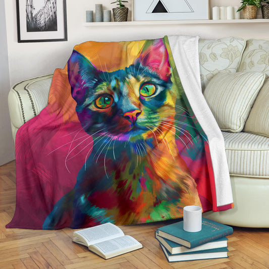 Egyptian Mau cat Blanket, Trippy Psychedelics Egyptian Mau cat Fleece Blanket, Egyptian Mau cat Throw Blanket, Egyptian Mau cat Gifts