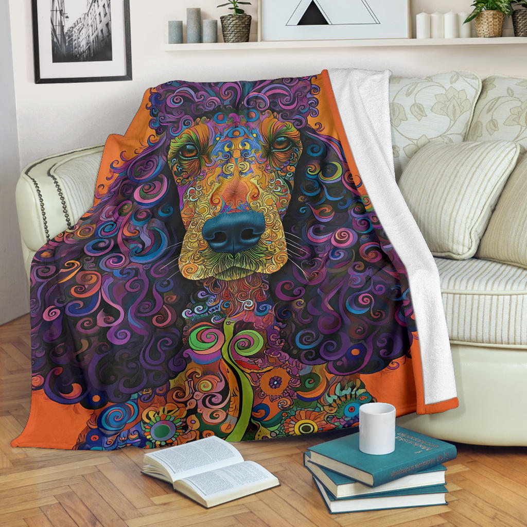 Irish Water Spaniel Blanket, Trippy Psychedelics Irish Water Spaniel Fleece Blanket, Irish Water Spaniel Throw Blanket, Irish Water Spaniel Gifts