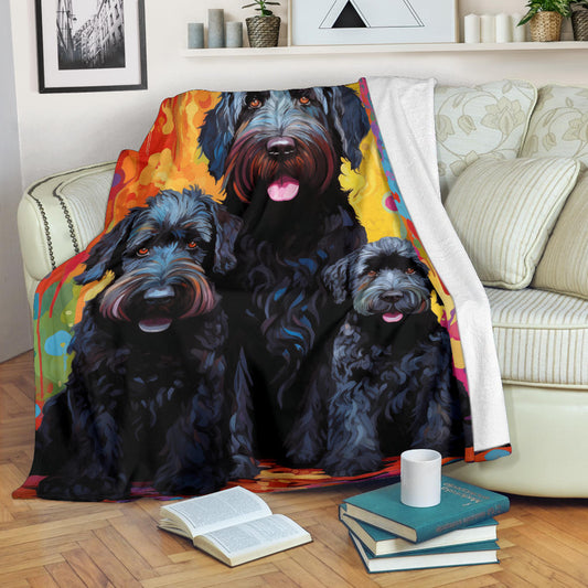 Black Russian Terrier Blanket, Trippy Psychedelics Black Russian Terrier Fleece Blanket, Black Russian Terrier Throw Blanket, Black Russian Terrier Gifts