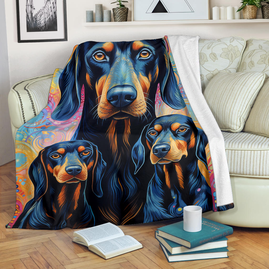 Black and Tan Coonhound Blanket, Trippy Psychedelics Black and Tan Coonhound Fleece Blanket, Black and Tan Coonhound Throw Blanket, Black and Tan Coonhound Gifts