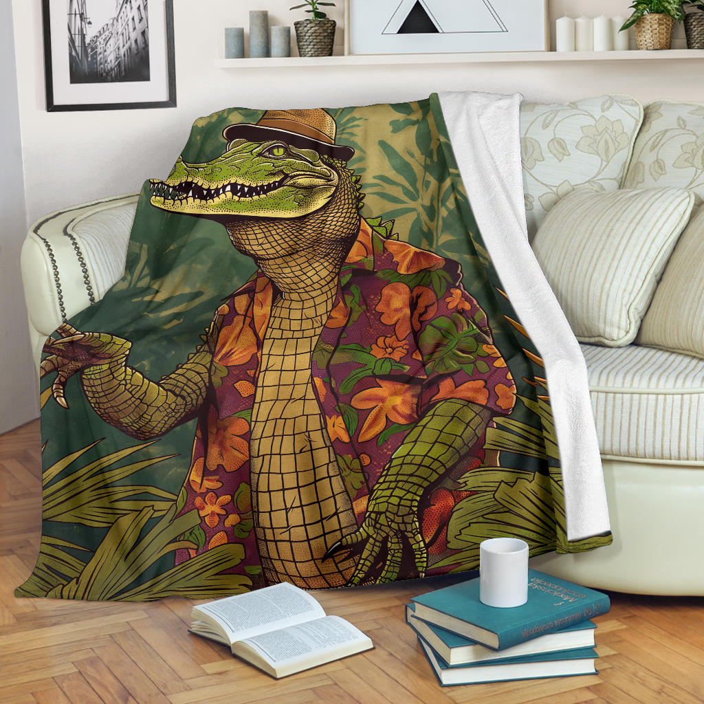 Crocodile Blanket, Trippy Psychedelics Crocodile Fleece Blanket, Crocodile Throw Blanket, Crocodile Gifts