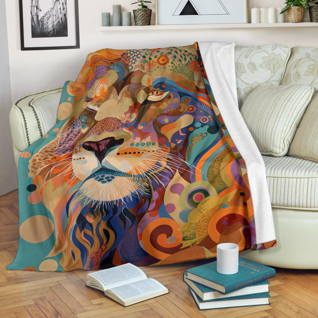 Lion Blanket, Trippy Psychedelics Lion Fleece Blanket, Lion Throw Blanket, Lion Gifts