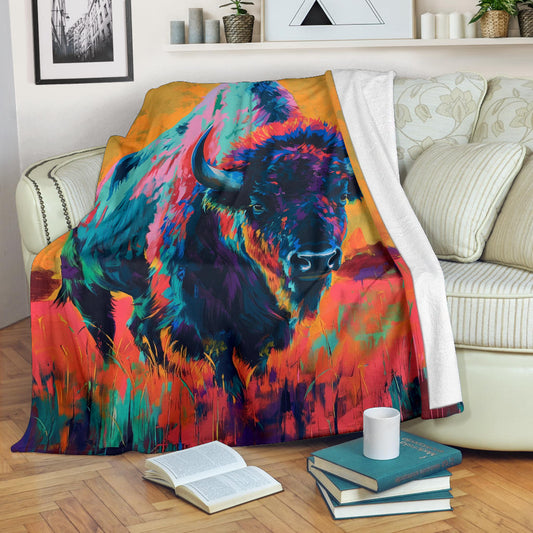 Bison Blanket, Trippy Psychedelics Bison Fleece Blanket, Bison Throw Blanket, Bison Gifts