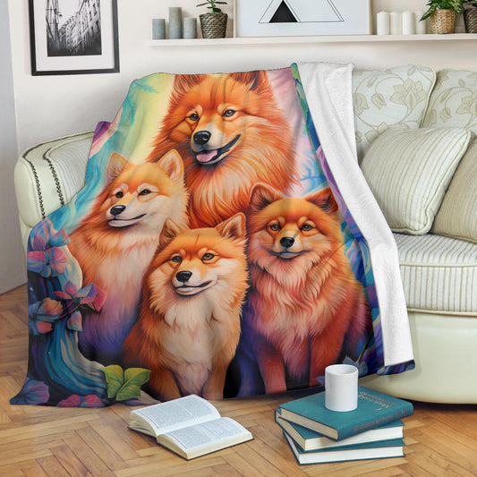 Finnish Spitz Blanket, Trippy Psychedelics Finnish Spitz Fleece Blanket, Finnish Spitz Throw Blanket, Finnish Spitz Gifts